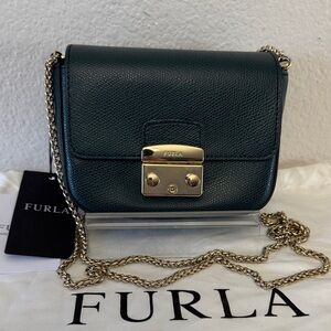 Furla Metropolis Mini Petrolio Leather Crossbody Bag NWT